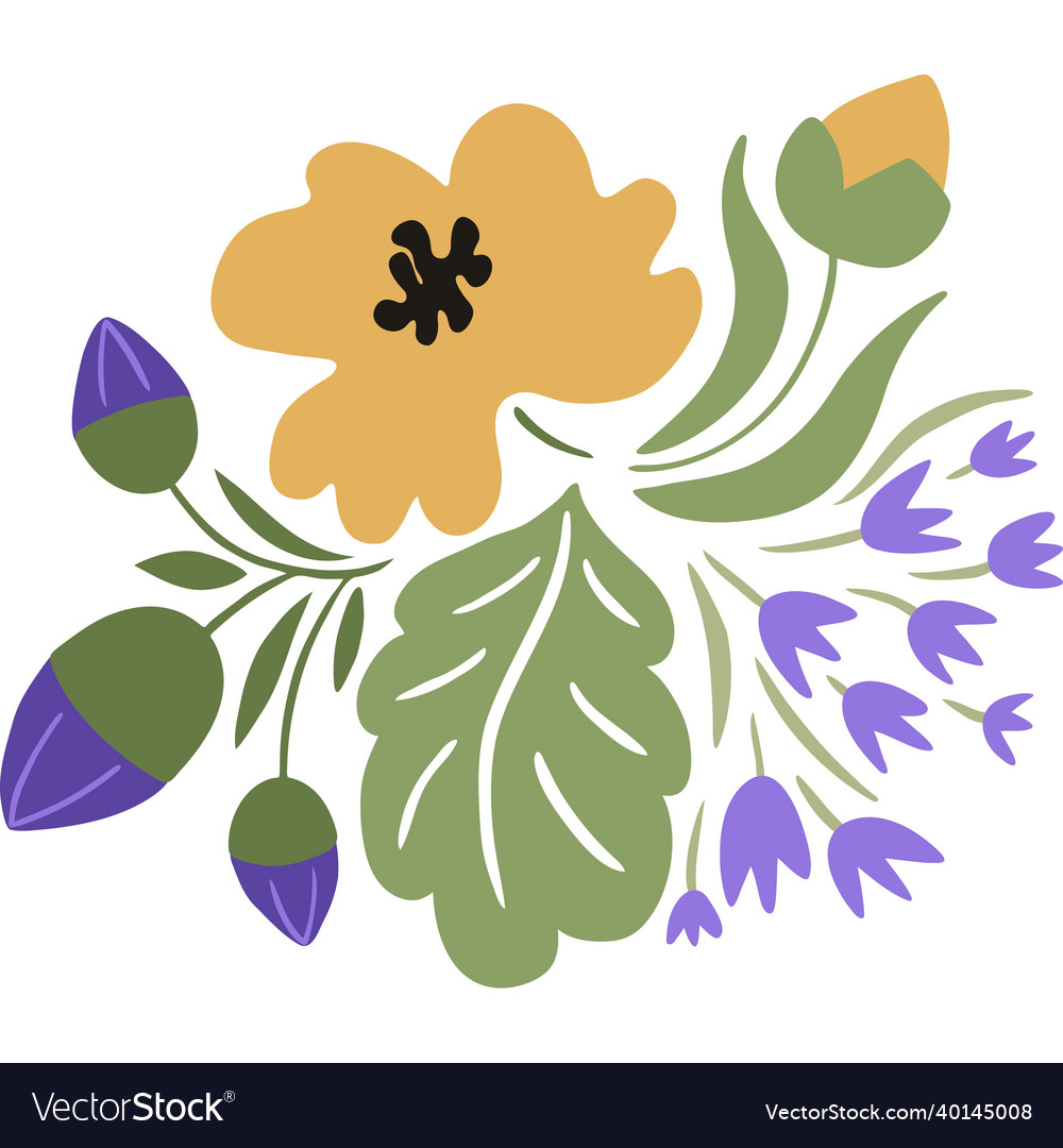 Abstraktes Bouquet von wilden Blumen und Pflanzen