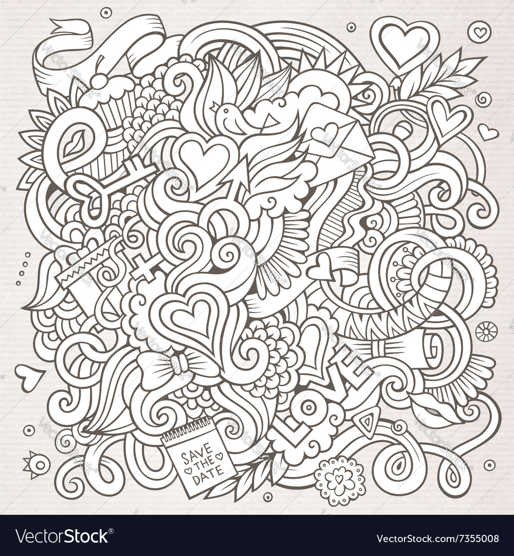 Cartoon hand-drawn love doodles sketchy Royalty Free Vector