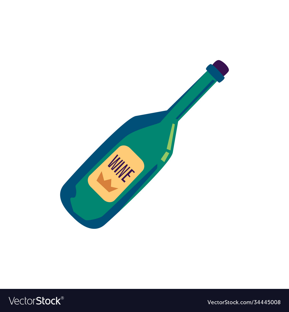 Champaign green bottle cartoon icon flat