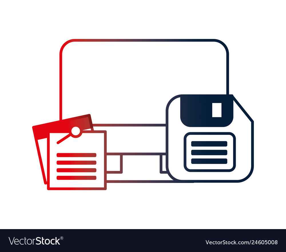 Computer desktop with documents and floppy