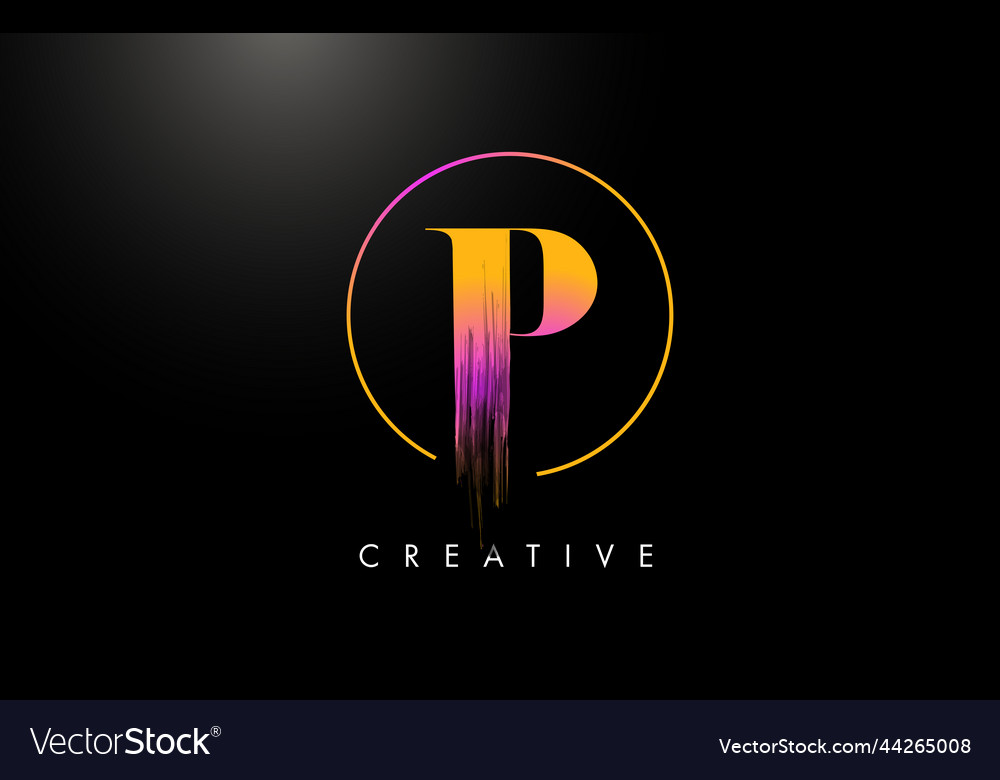 P brush stroke letter logo design orange purple Vector Image