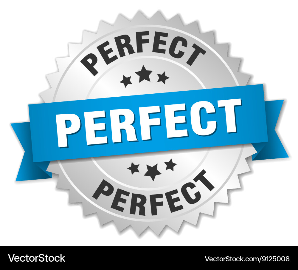 Perfect 3d silver badge with blue ribbon Vector Image
