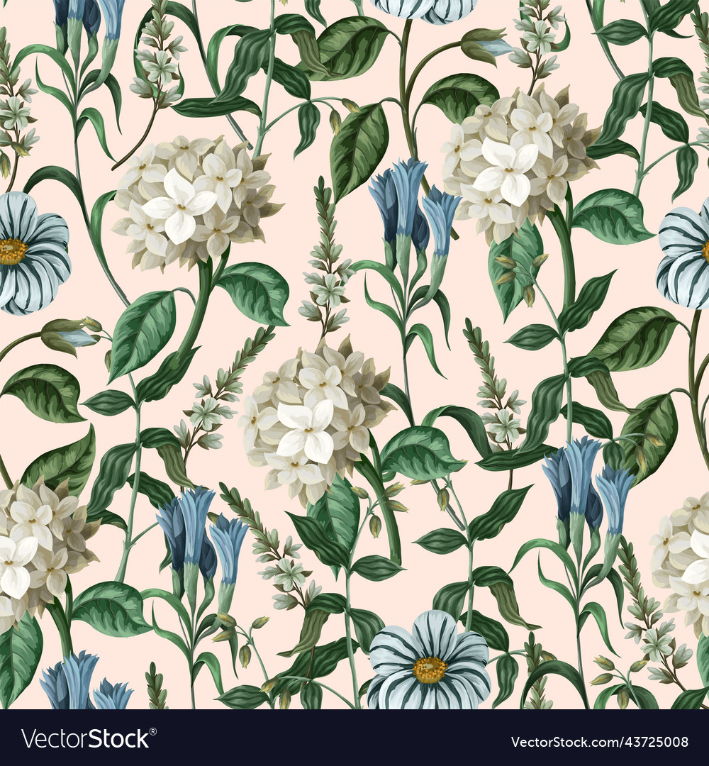 Seamless botanical pattern with hydrangeas vector image Seamless botanical pattern with hydrangeas