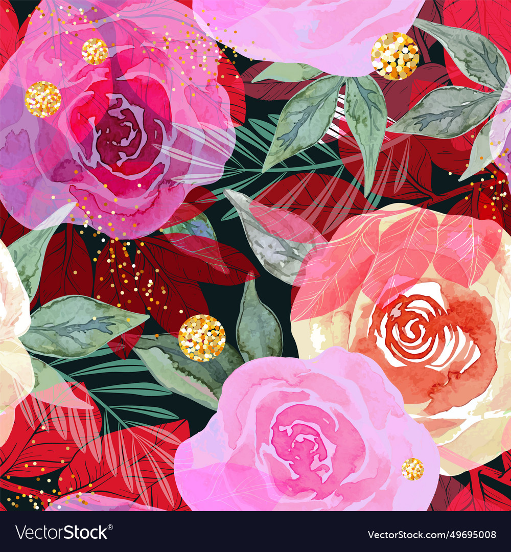 Seamless pattern of roses drawn with watercolor