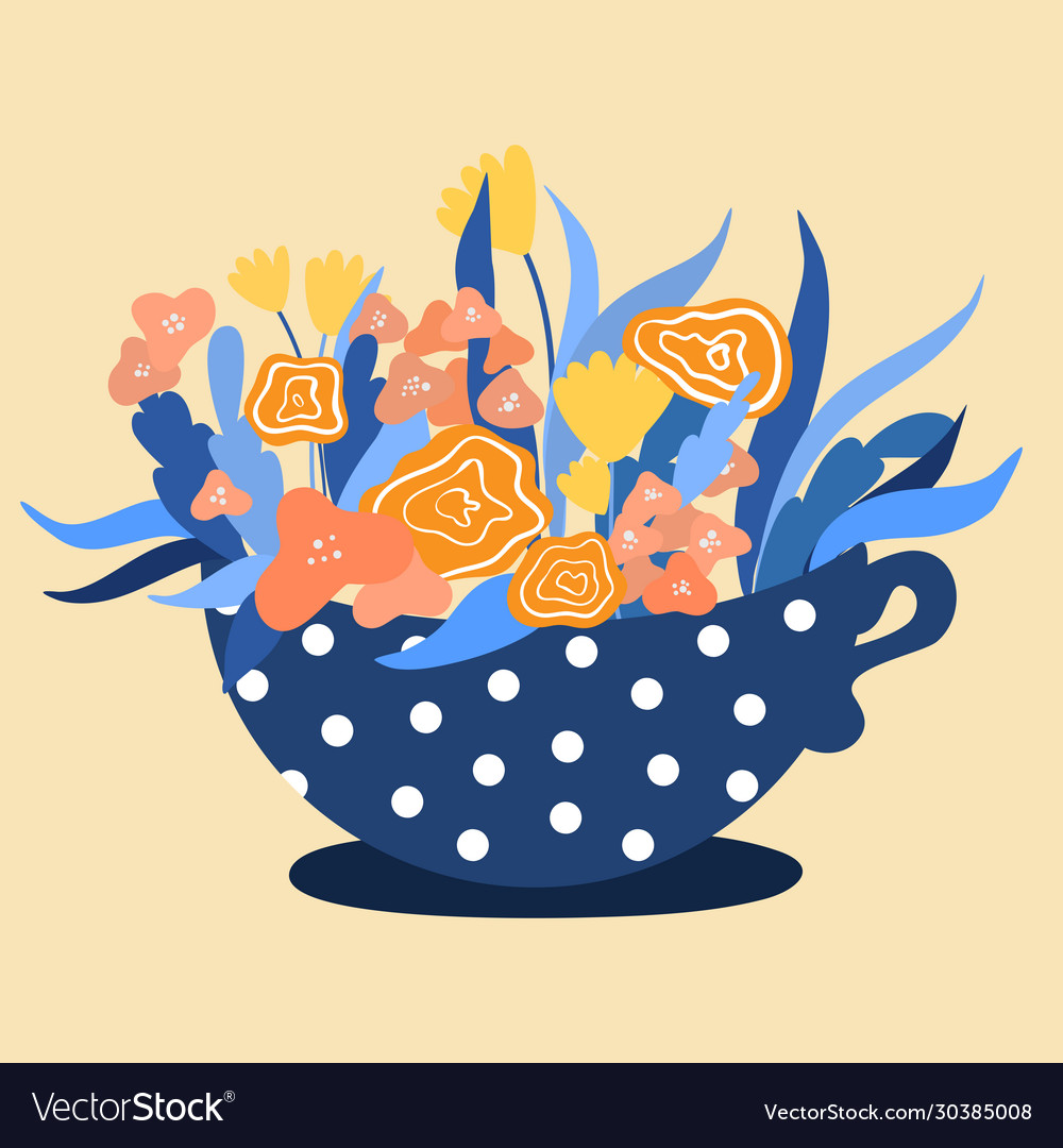 Tea cup with spring flowers