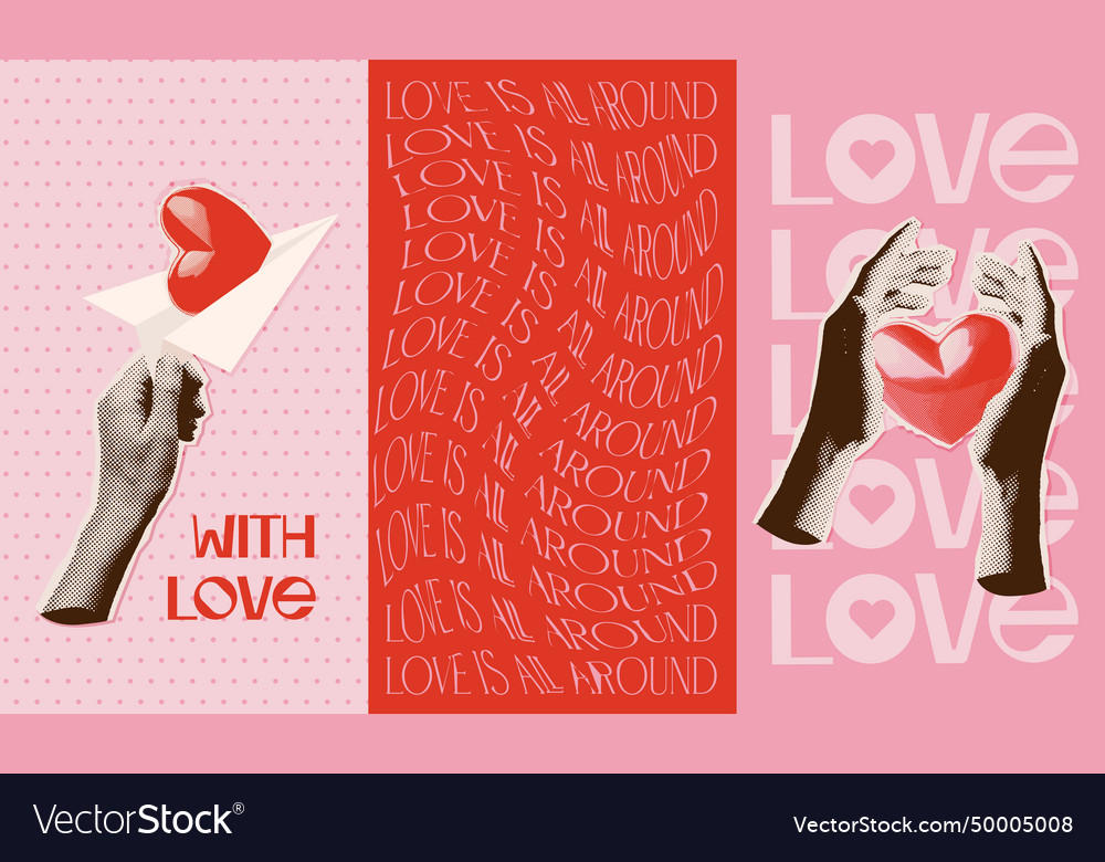 Vintage valentines day halftone collage posters