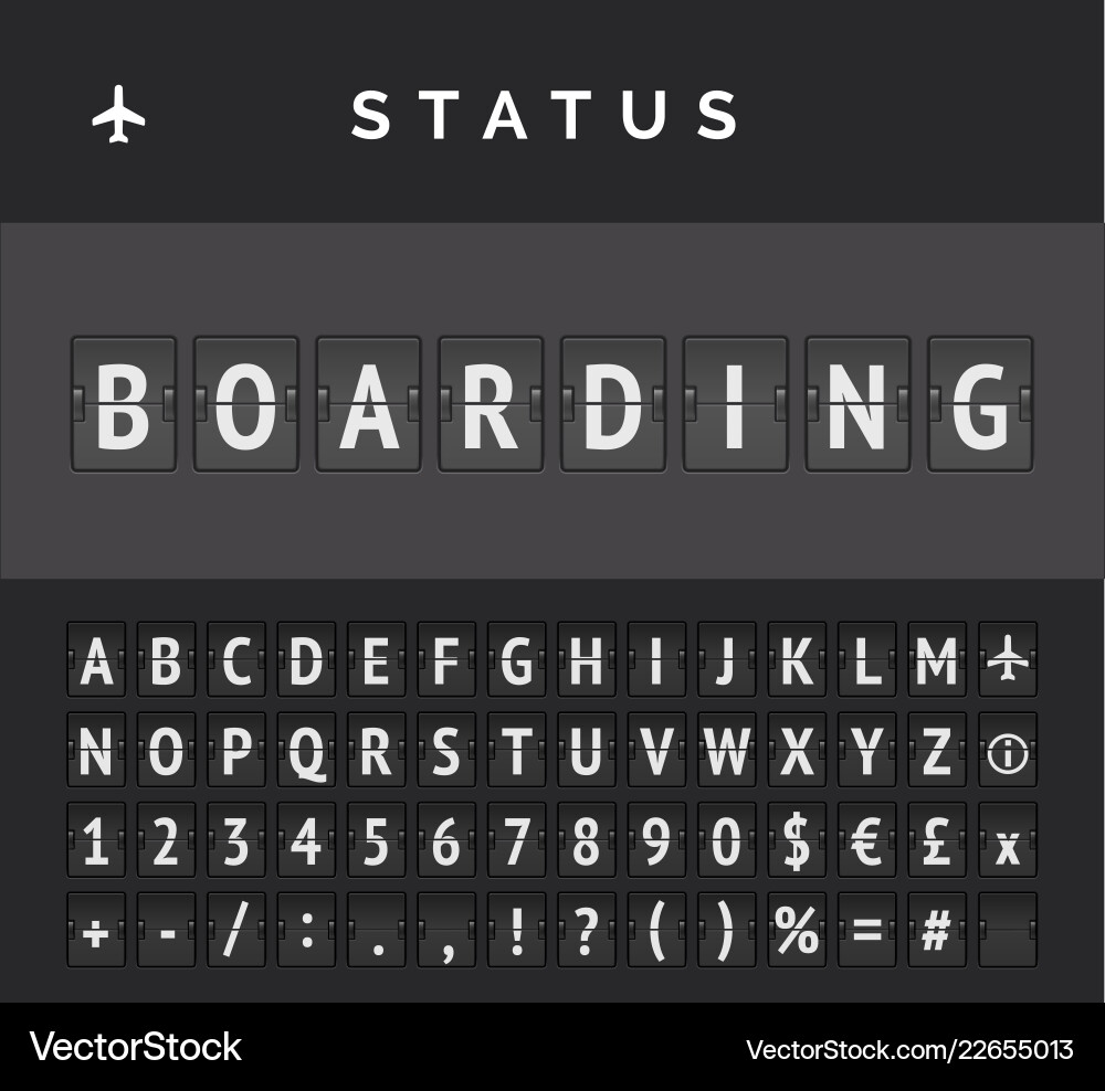 Airport flip board showing flight boarding Vector Image
