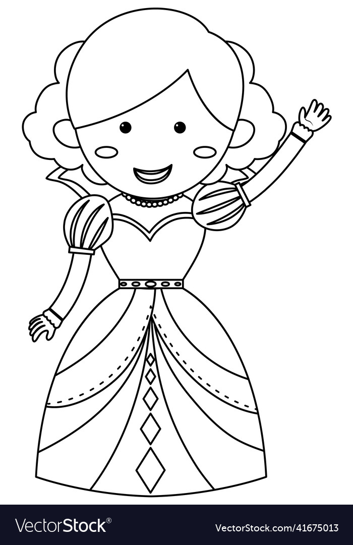 Cute princess doodle outline for colouring Vector Image