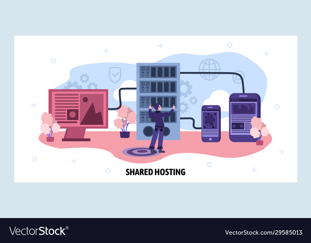 Data center and web hosting concept engineer vector image Data center and web hosting concept engineer