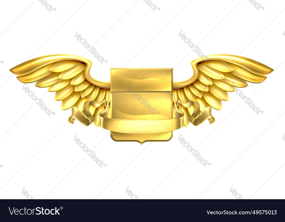 Golden winged shield scroll design Royalty Free Vector Image