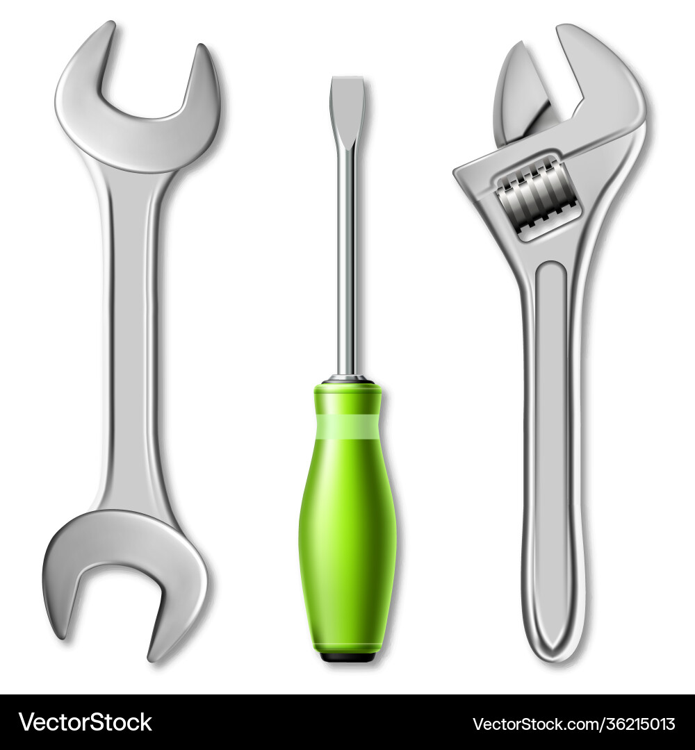 Realistic set tools master mechanic Royalty Free Vector