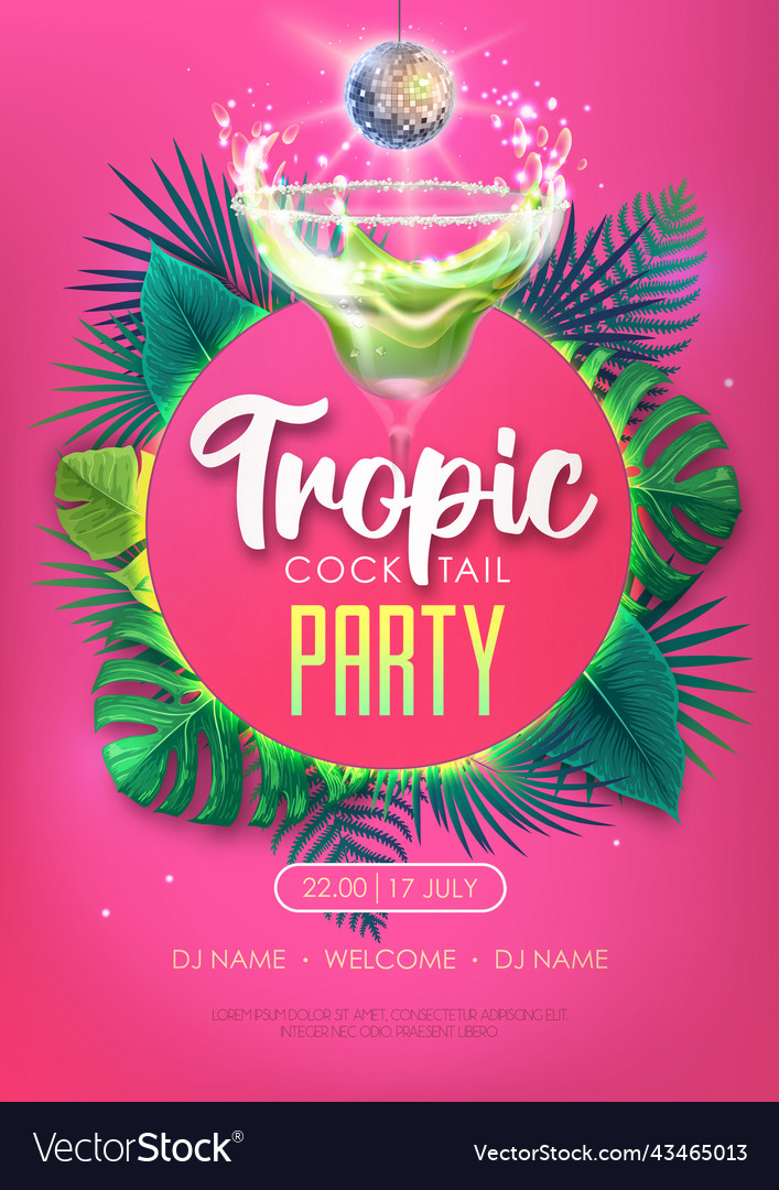 Summer Tropic Cocktail Party Poster Royalty Free Vector