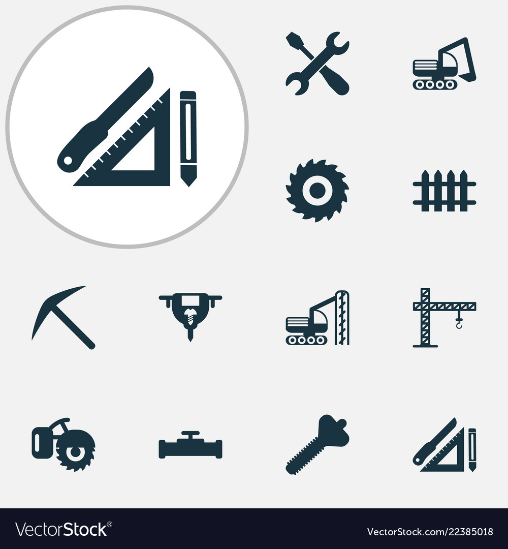 Construction icons set with fence crane milling Vector Image