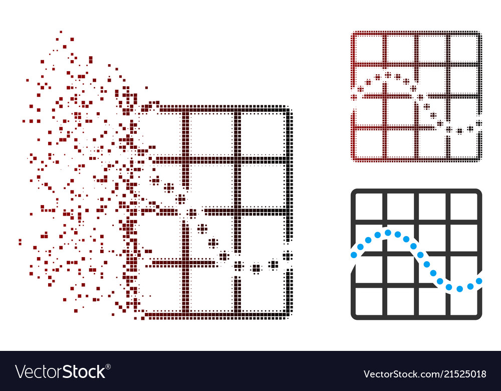 Dissolving pixel halftone function chart icon vector image Dissolving pixel halftone function chart icon