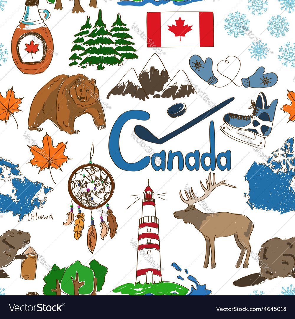 Sketch canada seamless pattern Royalty Free Vector Image