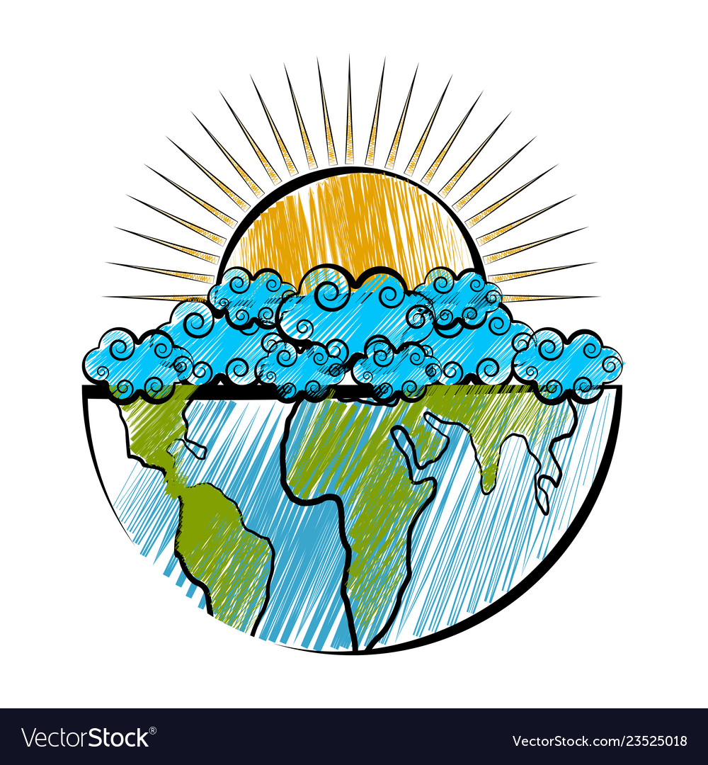 Sketch der Wolken und der Sonne auf der halben Erde