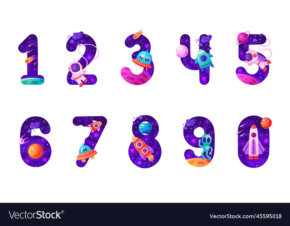 Space numbers and cosmic numeral with shuttle