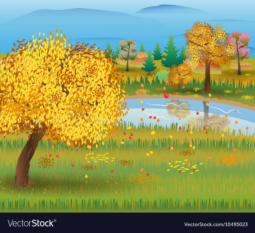 Autumn nature landscape with forest and lake