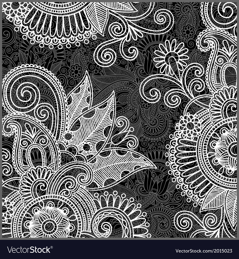 Hand draw ornate black and white floral pattern Vector Image