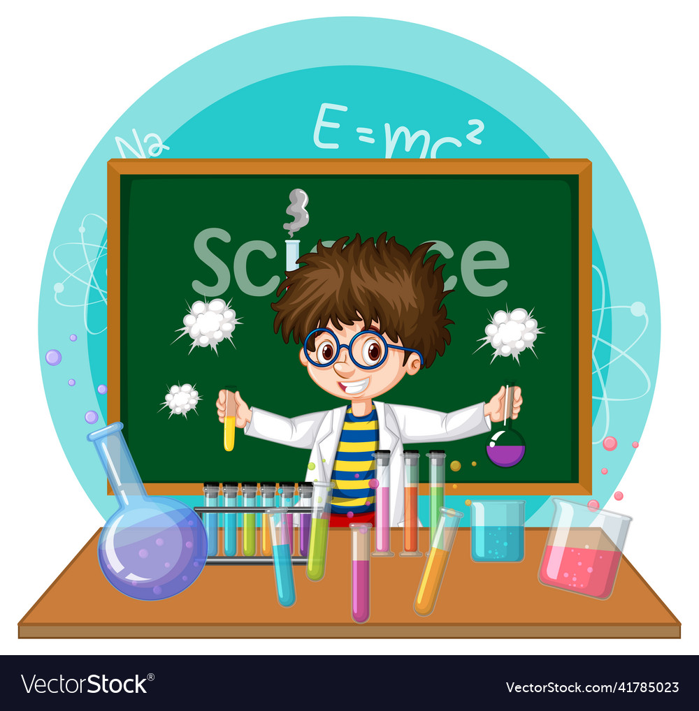 Scientist man cartoon character with laboratory Vector Image