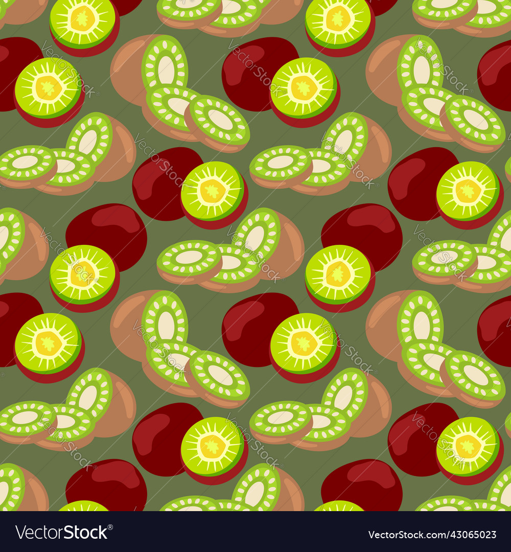 Seamless fruits pattern with kiwi slice