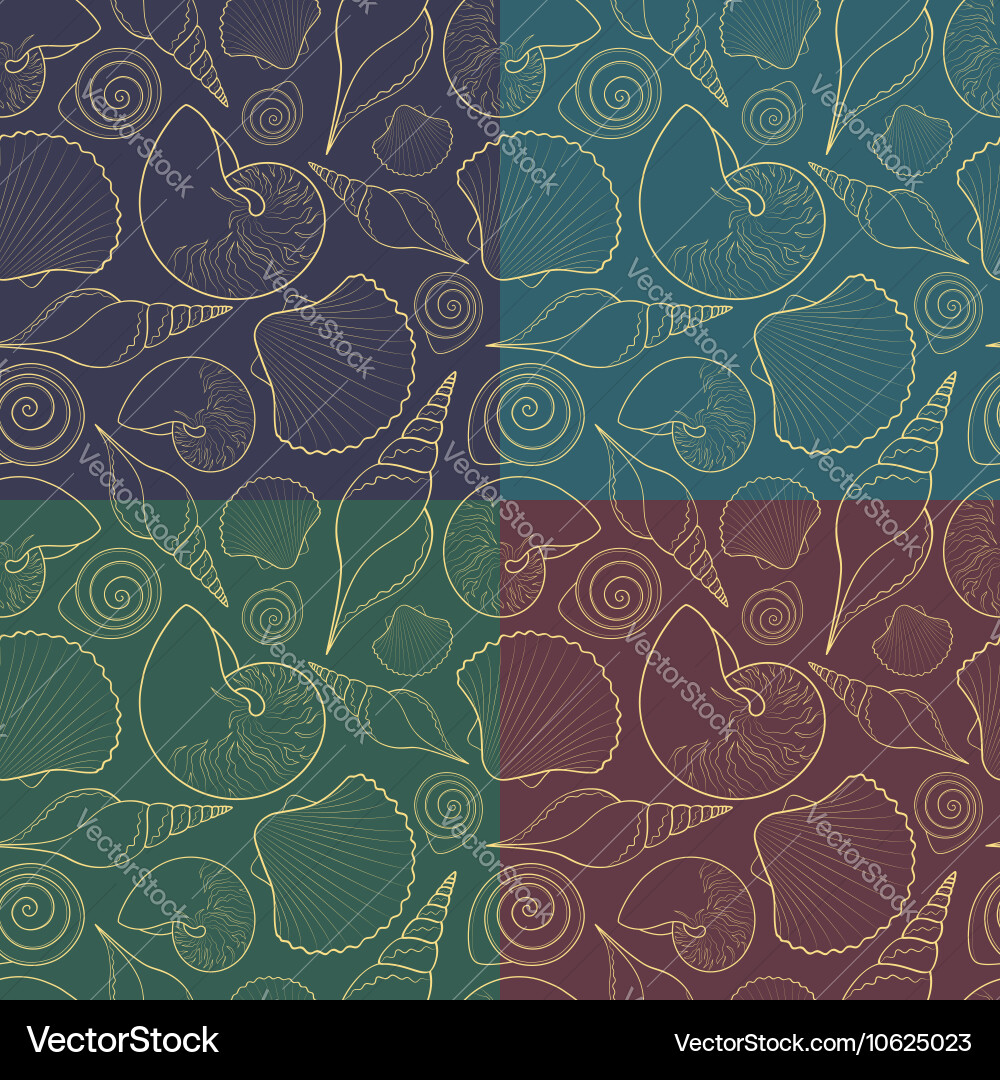 Set seamless patterns with shells Royalty Free Vector Image