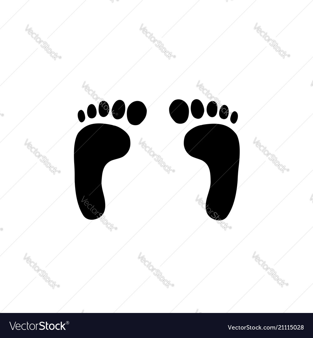 Black silhouette of human barefoot footprint