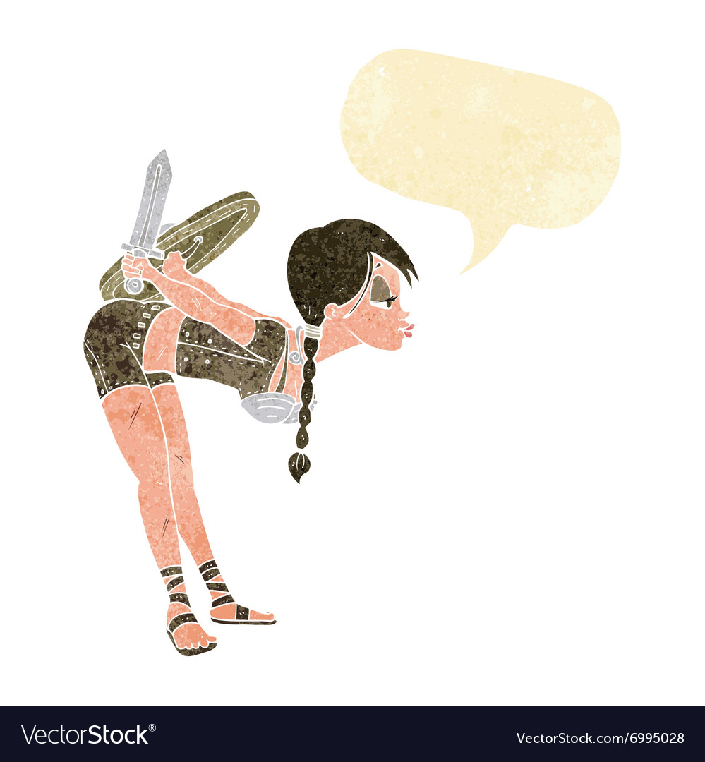 Cartoon viking girl bowing with speech bubble Vector Image