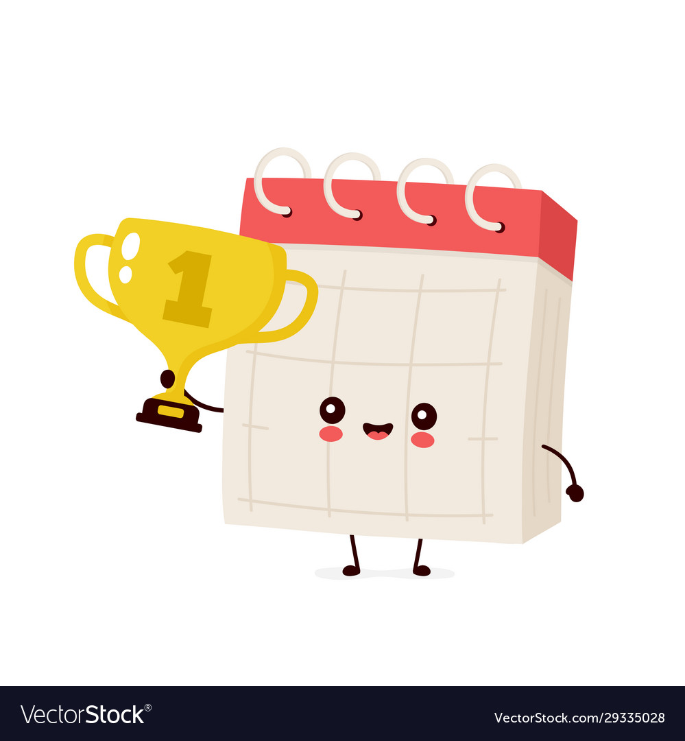 Cute smiling happy desk calendar hold trophy cup Vector Image