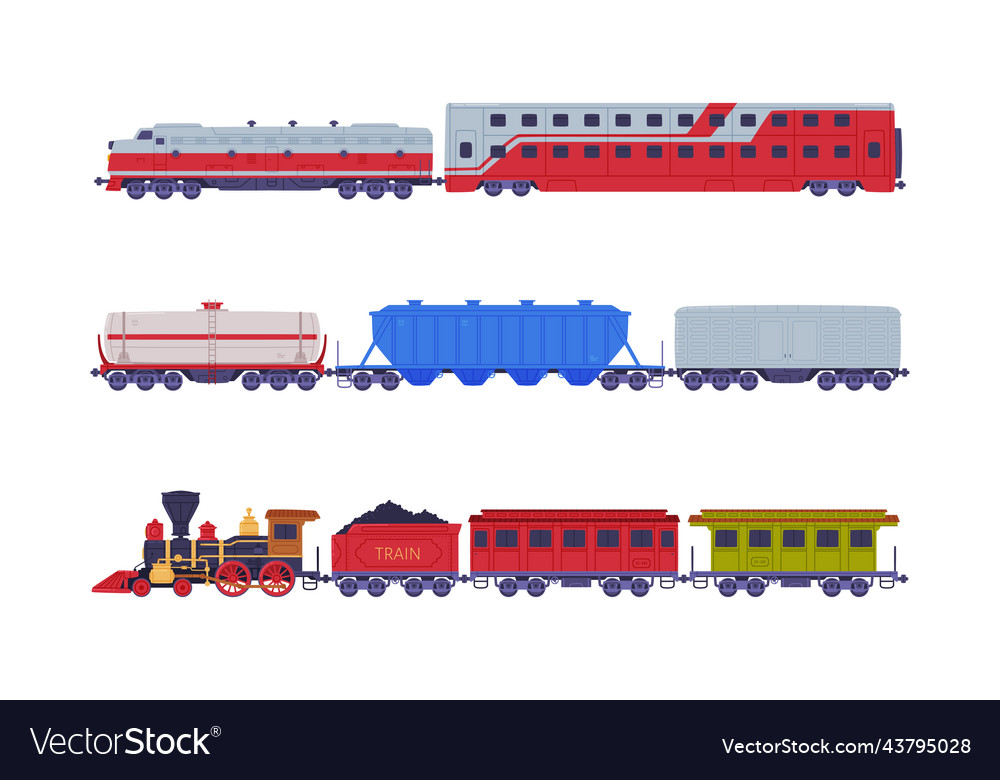 Freight and passenger rail transport set railway