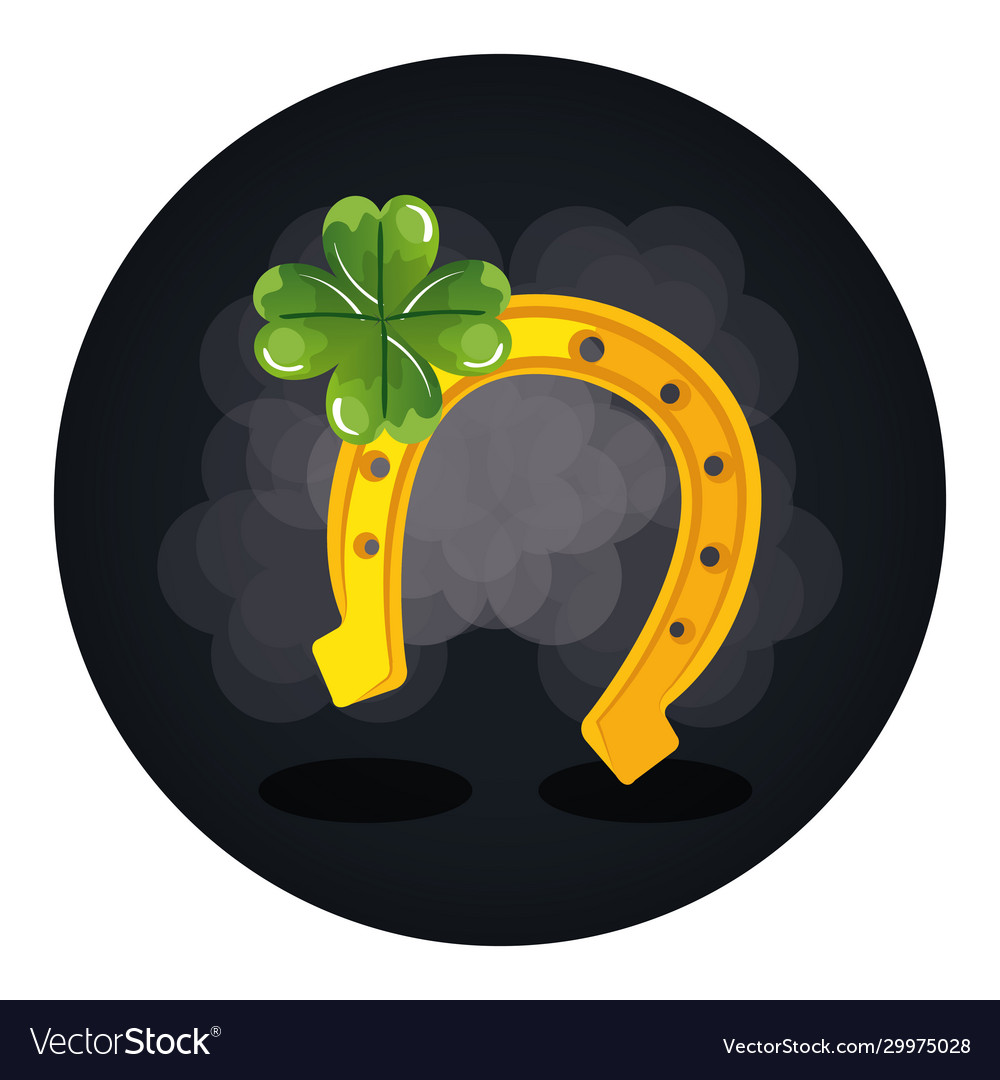 Horseshoe with clover in frame circular vector image Horseshoe with clover in frame circular