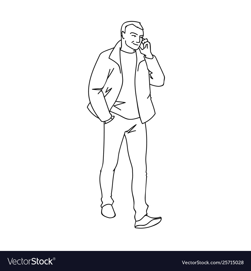 Man taking a walk and talking on phone front