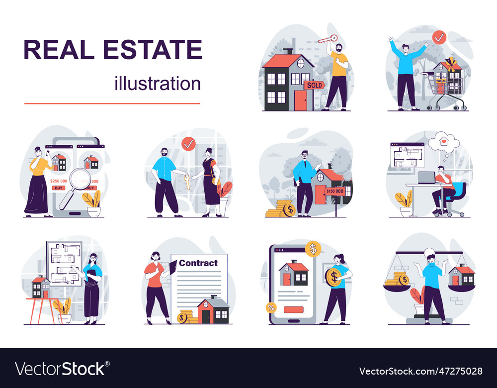 Real estate concept with character situations mega