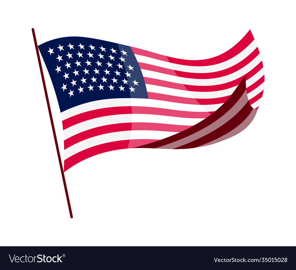 Waving flag american on white background vector image Waving flag american on white background