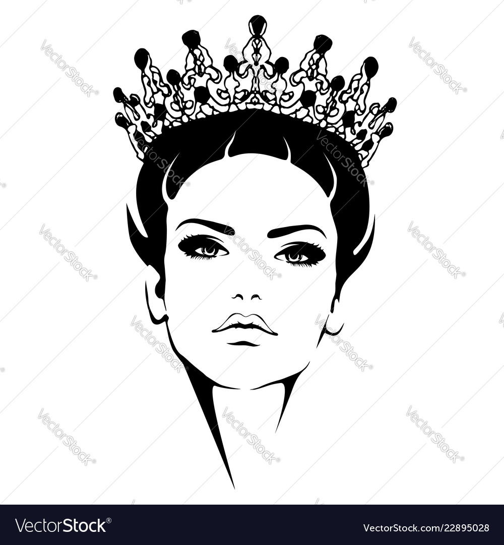 Download Woman in crown queen black and white silhouette Vector Image