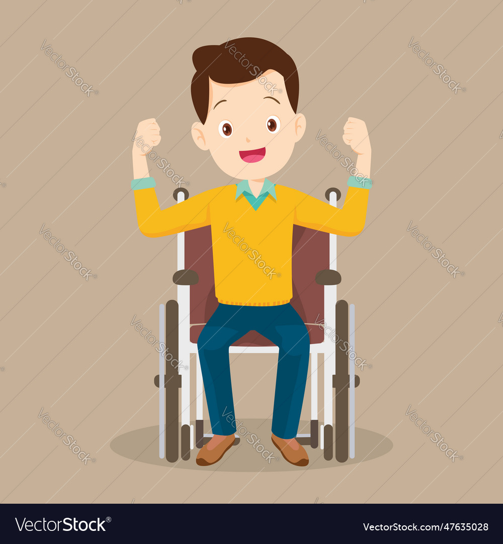 Young man is sitting in a wheelchair male patient