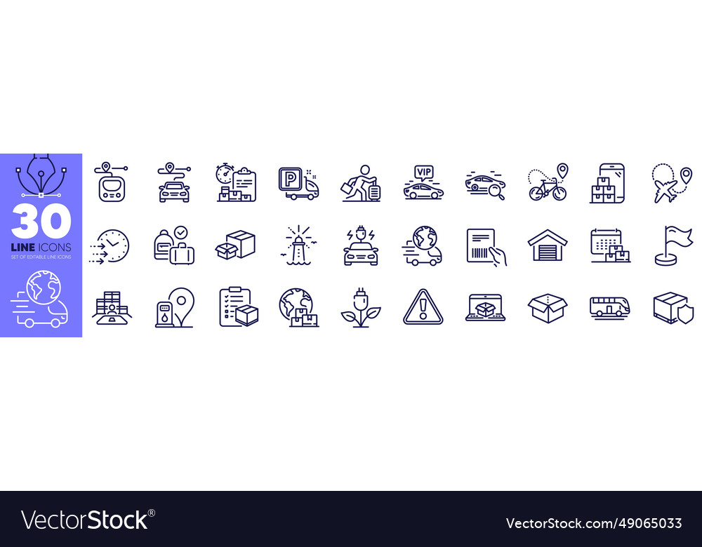 Car charging journey and delivery service line vector image Car charging journey and delivery service line