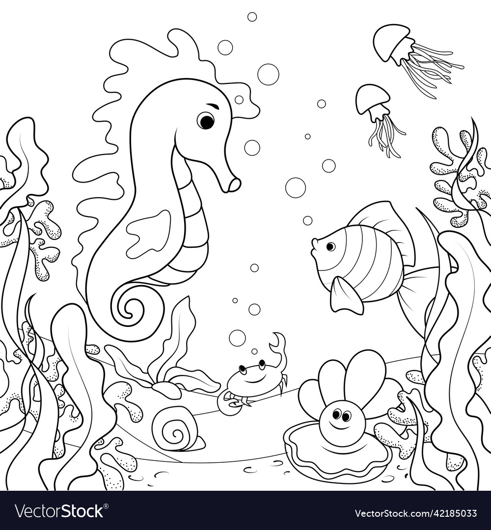 Children coloring seabed and its inhabitants