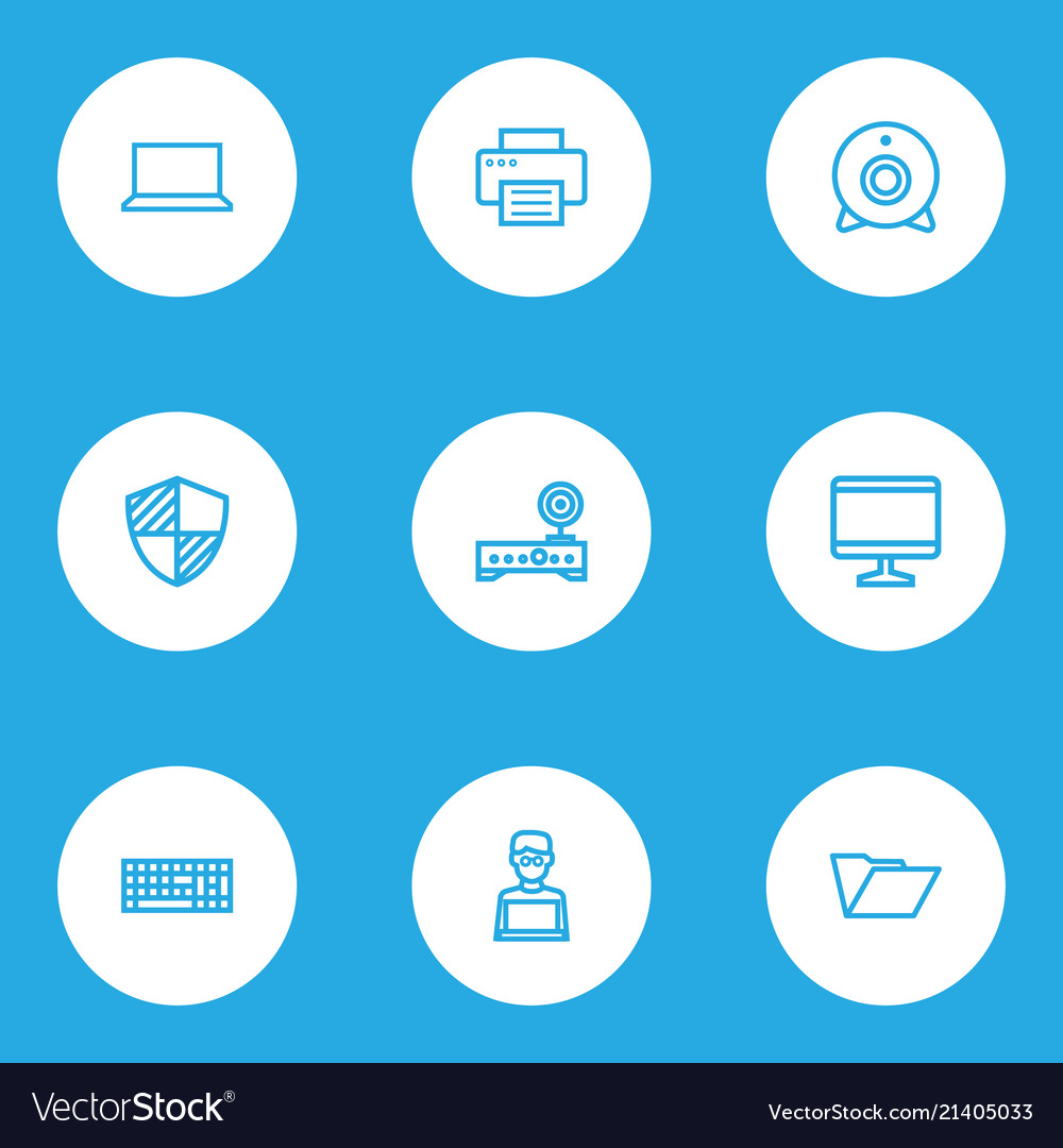 Computer icons line style set with folder