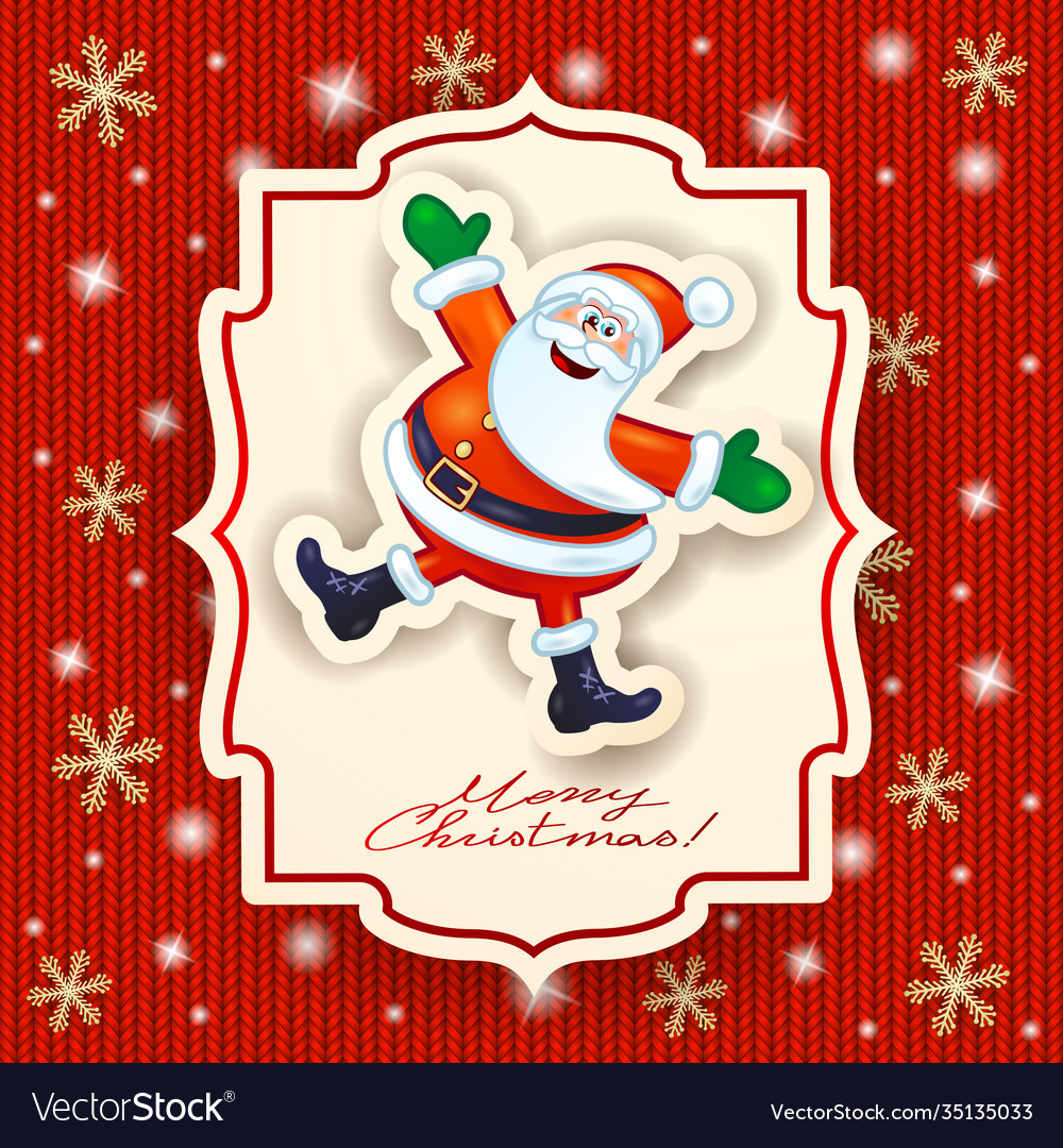 Happy santa claus and text on knitted background