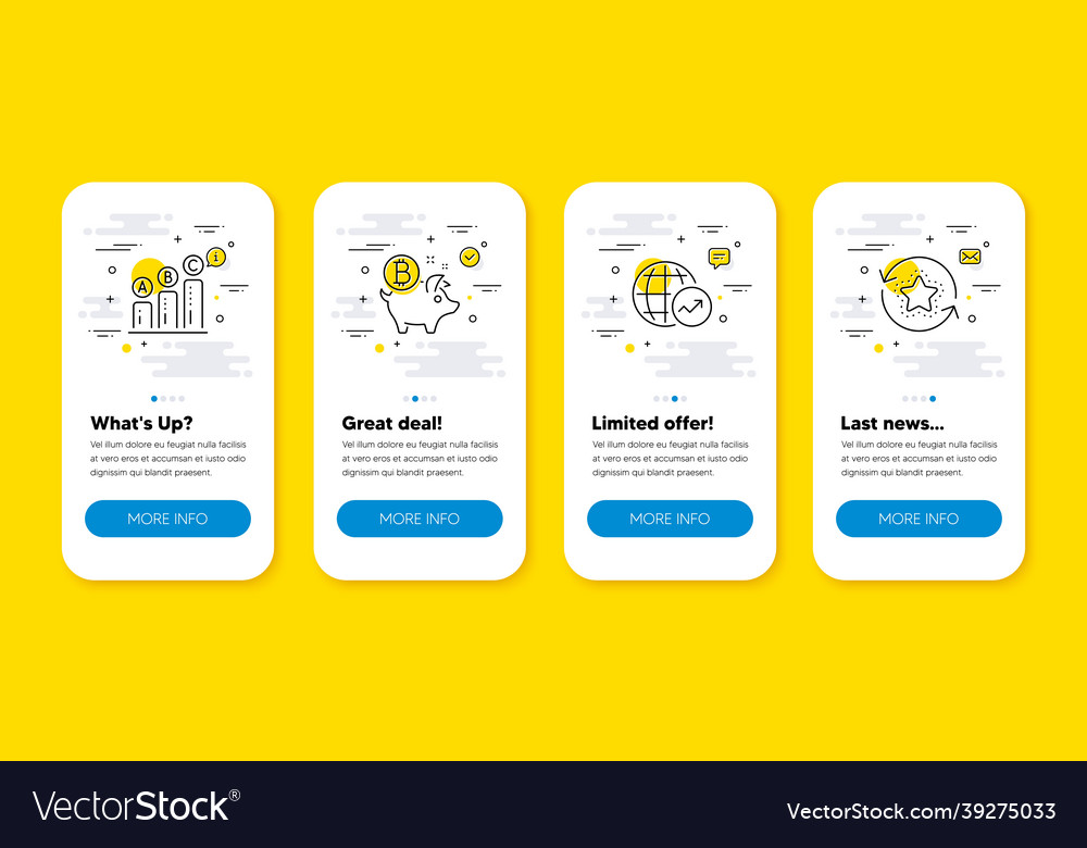 Set of bitcoin coin graph chart and world vector image Set of bitcoin coin graph chart and world
