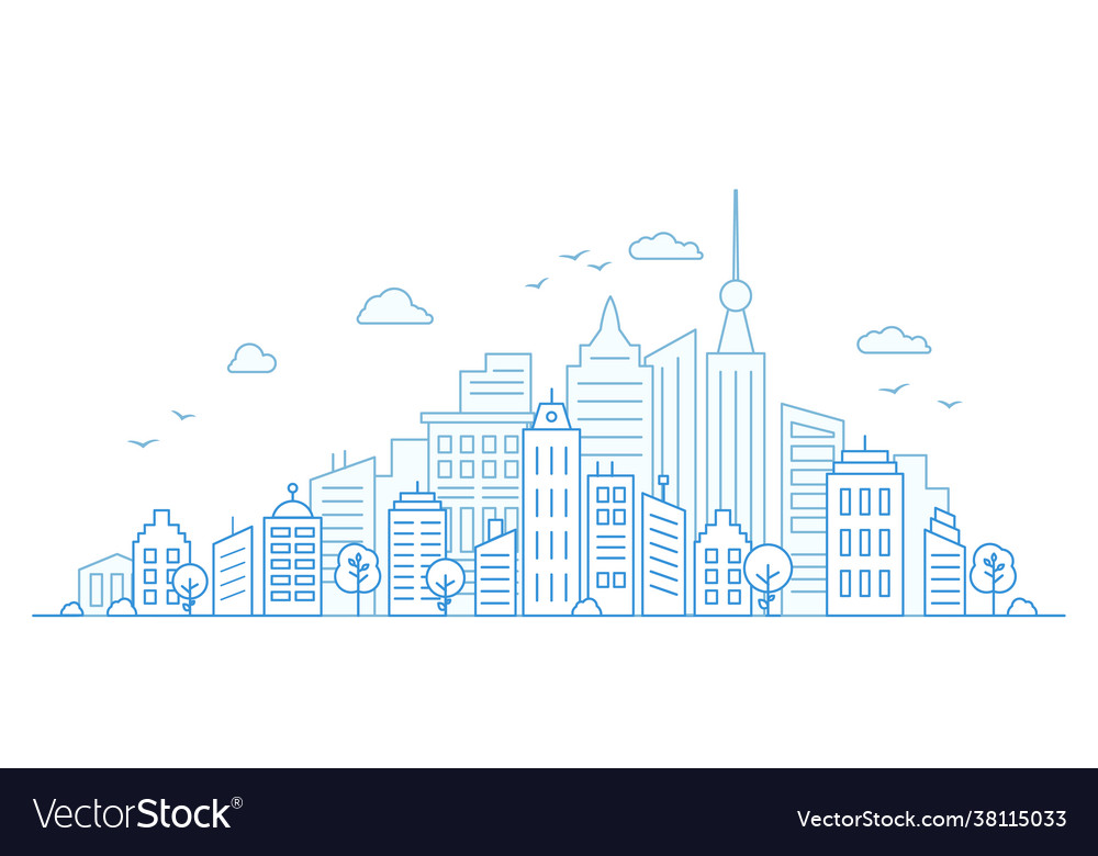 Thin line city landscape on white background Vector Image