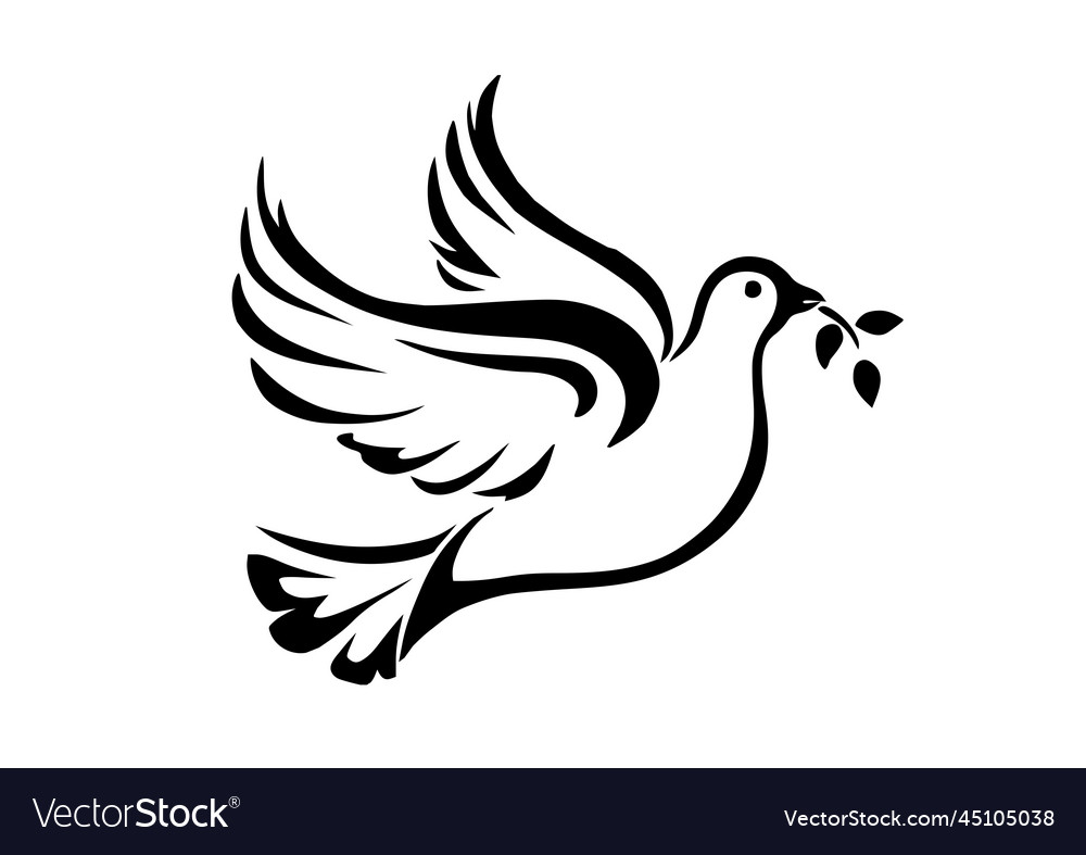 Black dove of peace with olive branch image Vector Image