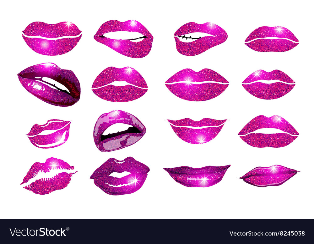 Collage pink lips set design glitter element