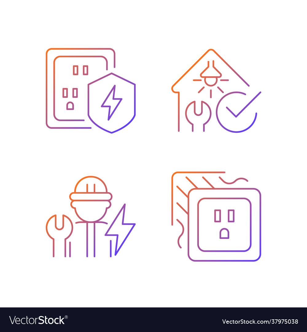 Electrician service gradient linear icons set vector image Electrician service gradient linear icons set