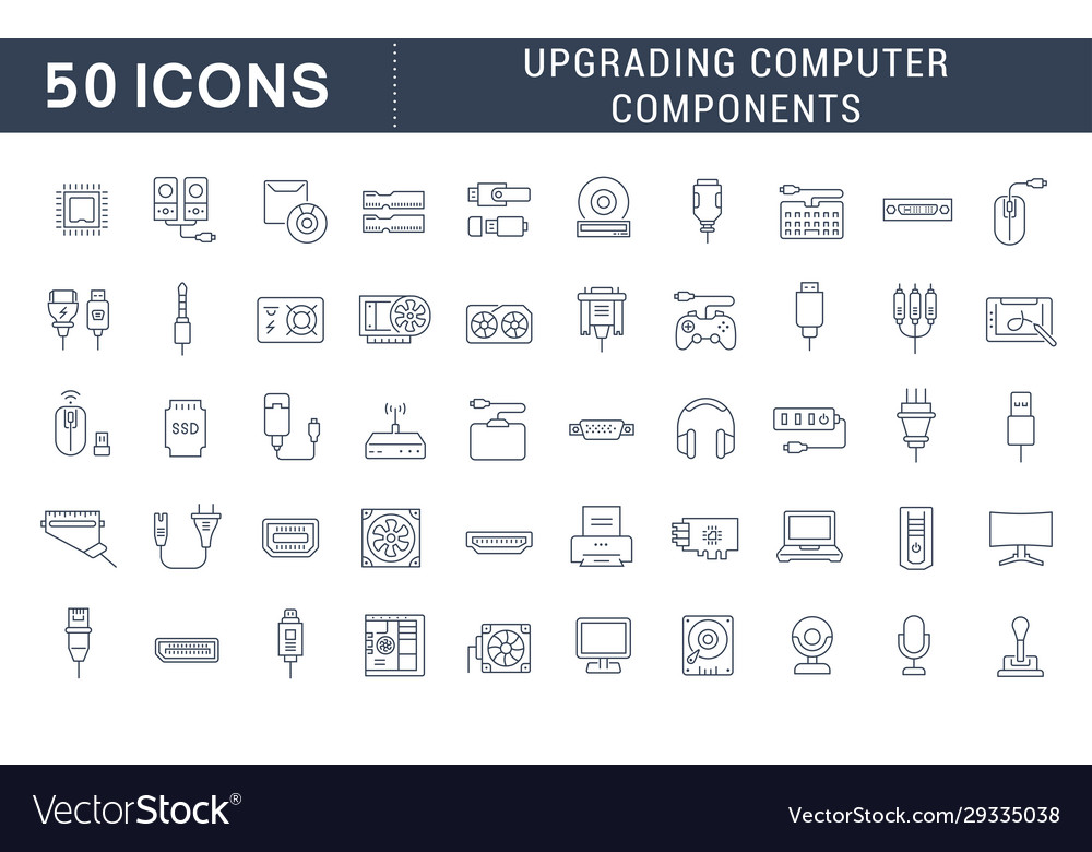 Set Line Icons Upgrading Computer Components Vector Image