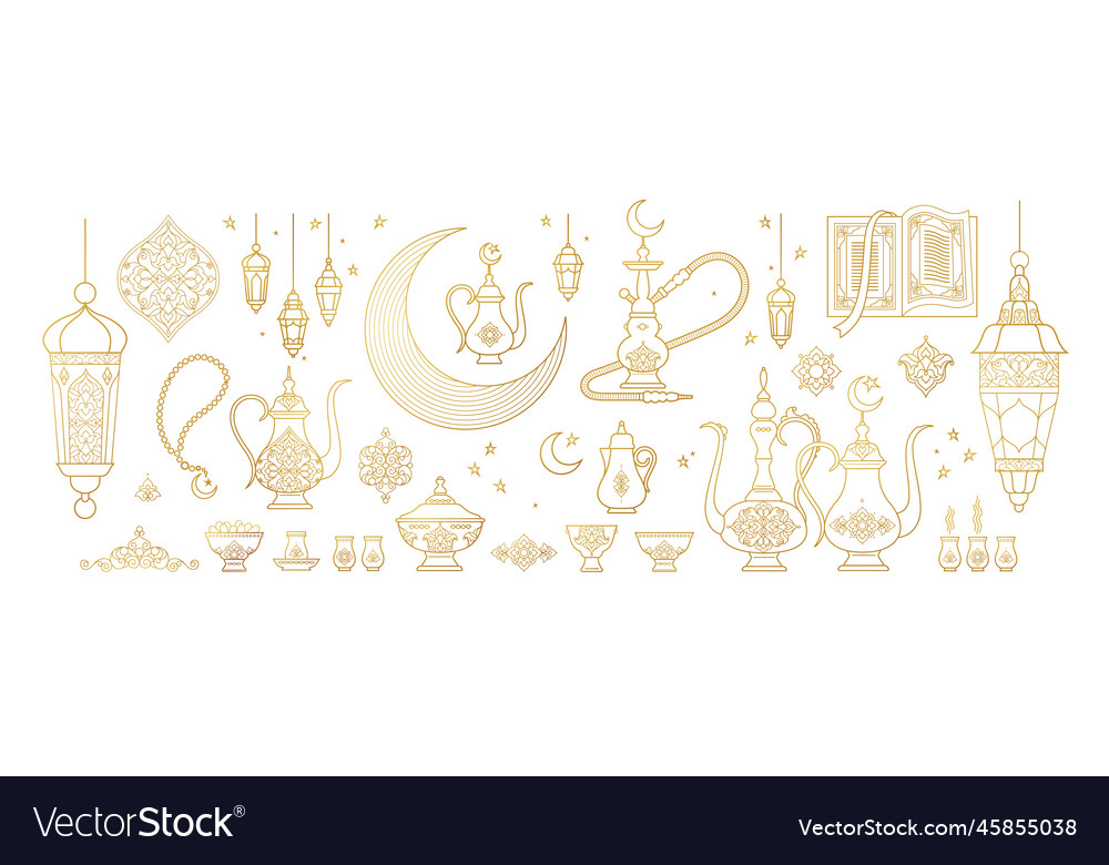 Set with arabic elements for ramadan greetings Vector Image