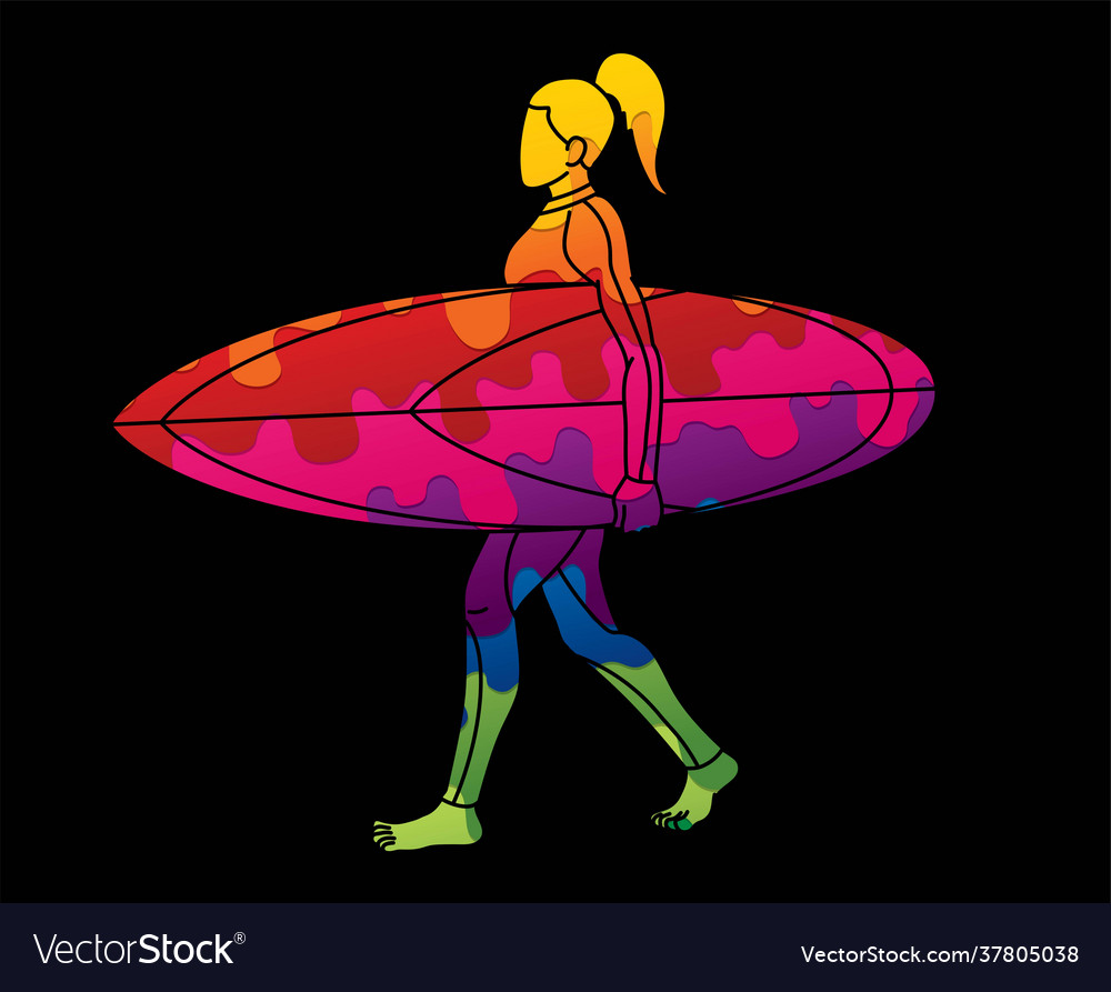 Frau Surfer surfen Sport Action Cartoon Grafik