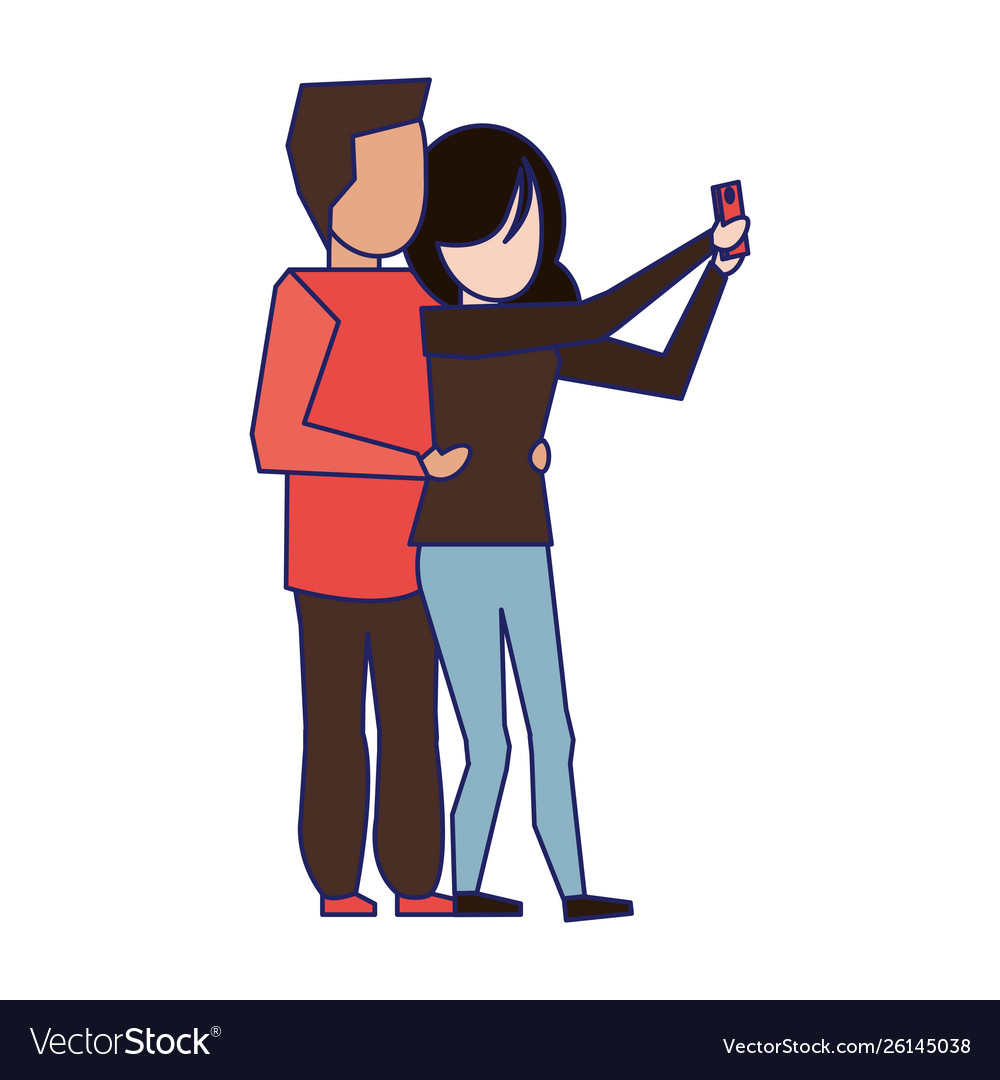 Young couple avatar faceless blue lines Royalty Free Vector