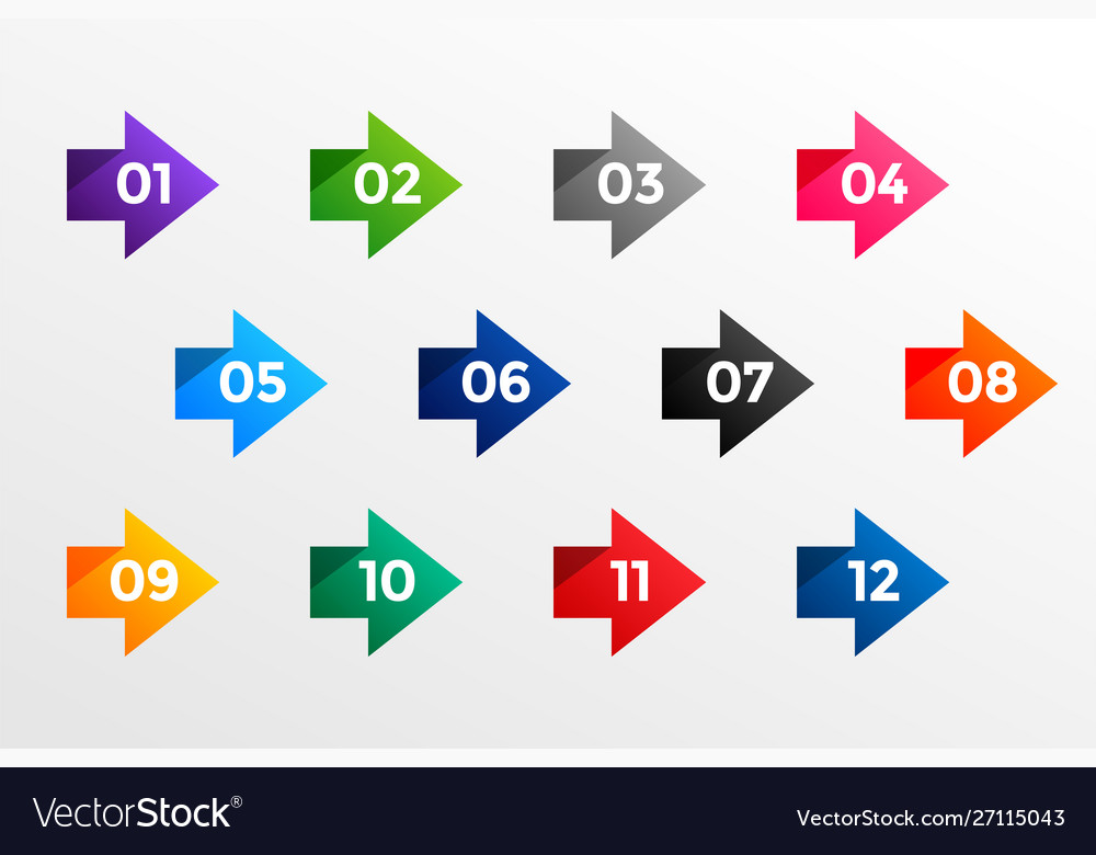 Arrow bullet point numbers from one to twelve Vector Image
